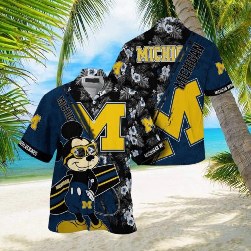 NCAA Michigan Wolverines Hawaiian Shirt Mickey And Floral Pattern