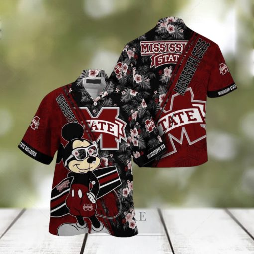 NCAA Mississippi State Bulldogs Hawaiian Shirt Mickey And Floral Pattern