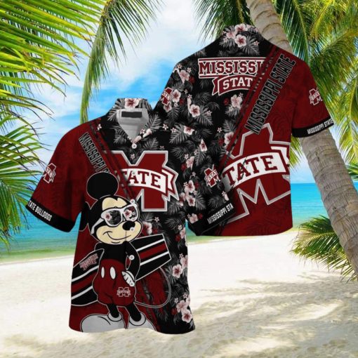 NCAA Mississippi State Bulldogs Hawaiian Shirt Mickey And Floral Pattern