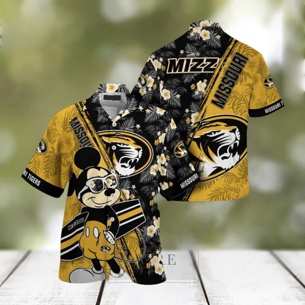 NCAA Missouri Tigers Hawaiian Shirt Mickey And Floral Pattern NCAA Missouri Tigers Hawaiian Shirt Mickey And Floral Pattern