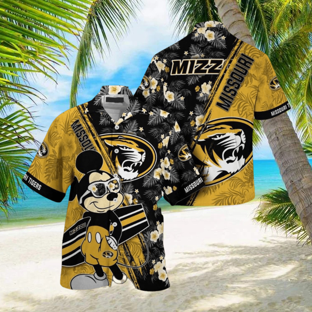 NCAA Missouri Tigers Hawaiian Shirt Mickey And Floral Pattern NCAA Missouri Tigers Hawaiian Shirt Mickey And Floral Pattern