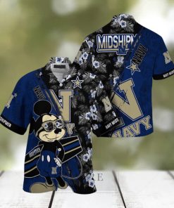 NCAA Navy Midshipmen Hawaiian Shirt Mickey And Floral Pattern