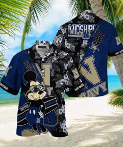 NCAA Navy Midshipmen Hawaiian Shirt Mickey And Floral Pattern
