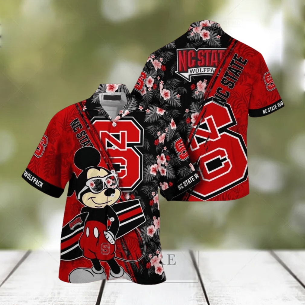 NCAA Nc State Wolfpack Hawaiian Shirt Mickey And Floral Pattern NCAA Nc State Wolfpack Hawaiian Shirt Mickey And Floral Pattern