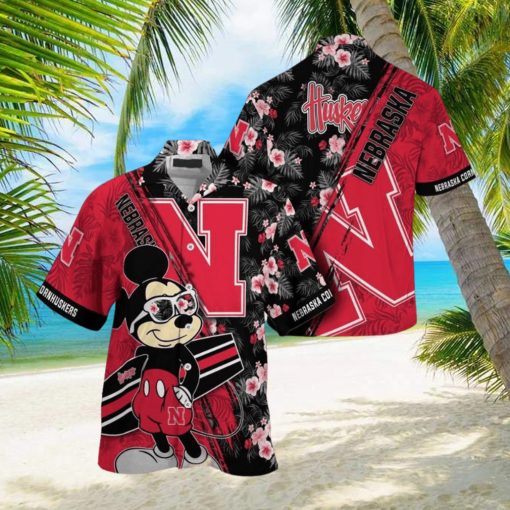 NCAA Nebraska Cornhuskers Hawaiian Shirt Mickey And Floral Pattern