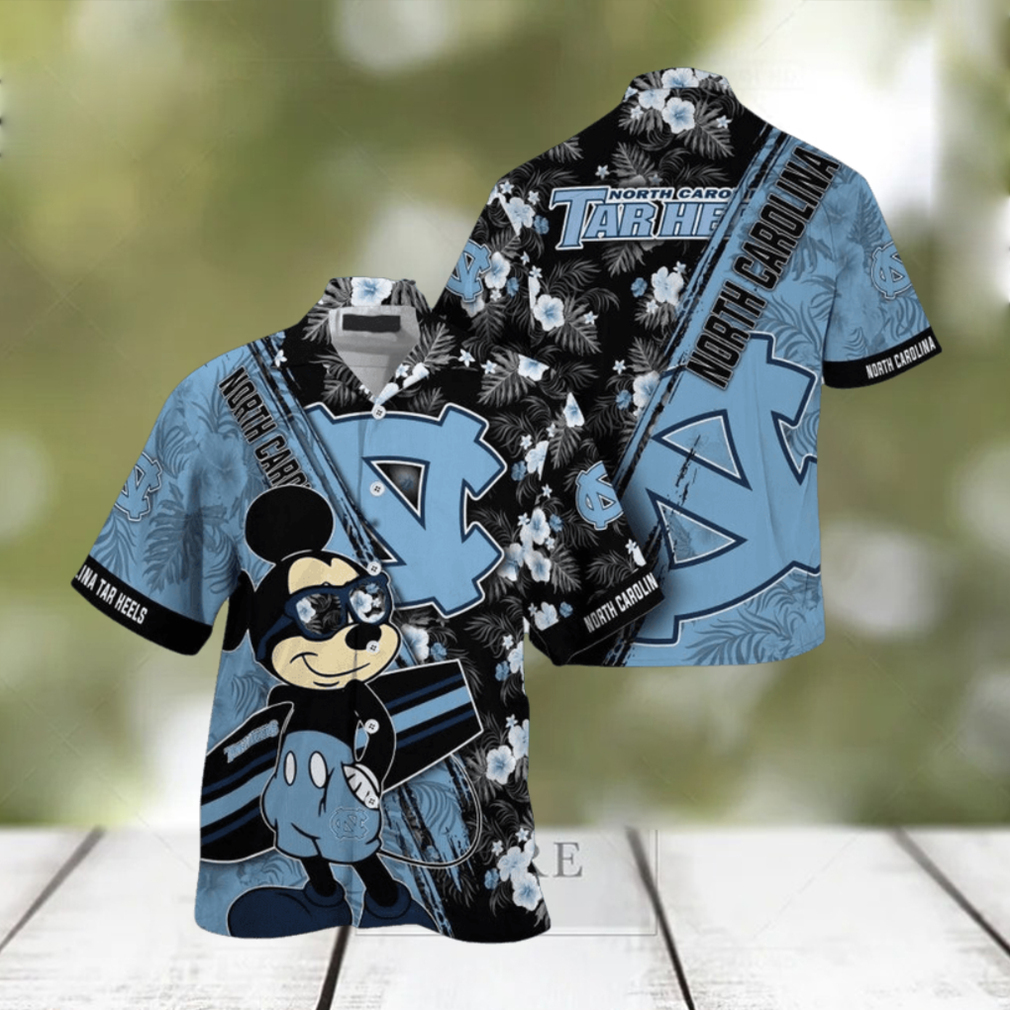 NCAA North Carolina Tar Heels Hawaiian Shirt Mickey And Floral Pattern NCAA North Carolina Tar Heels Hawaiian Shirt Mickey And Floral Pattern