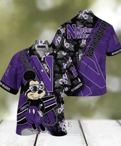 NCAA Northwestern Wildcats Hawaiian Shirt Mickey And Floral Pattern