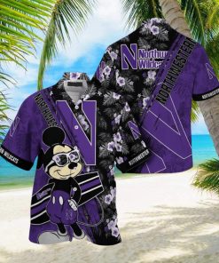 NCAA Northwestern Wildcats Hawaiian Shirt Mickey And Floral Pattern