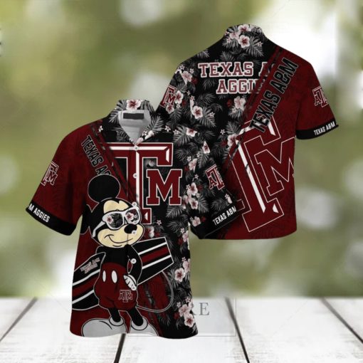 NCAA Texas A&m Aggies Hawaiian Shirt Mickey And Floral Pattern