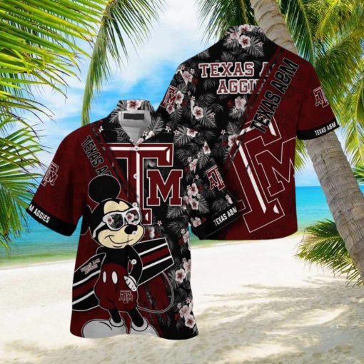 NCAA Texas A&m Aggies Hawaiian Shirt Mickey And Floral Pattern