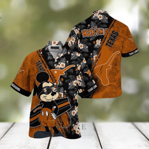 NCAA Texas Longhorns Hawaiian Shirt Mickey And Floral Pattern