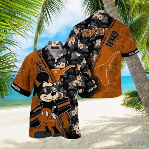 NCAA Texas Longhorns Hawaiian Shirt Mickey And Floral Pattern