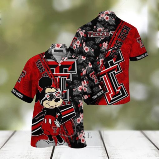 NCAA Texas Tech Red Raiders Hawaiian Shirt Mickey And Floral Pattern