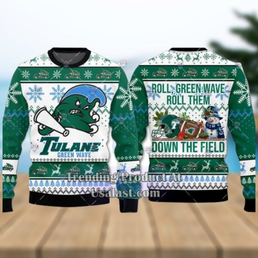 NCAA Tulane Green Wave Roll Them Down The Field Ugly Christmas Sweater