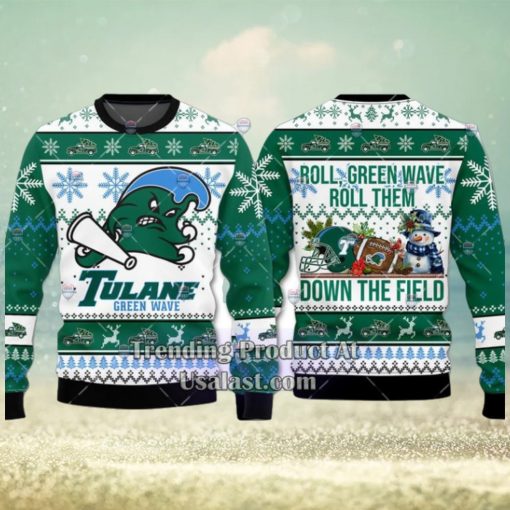 NCAA Tulane Green Wave Roll Them Down The Field Ugly Christmas Sweater