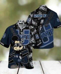 NCAA Utah State Aggies Hawaiian Shirt Mickey And Floral Pattern