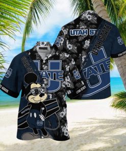 NCAA Utah State Aggies Hawaiian Shirt Mickey And Floral Pattern