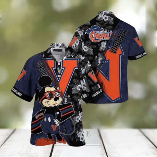 NCAA Virginia Cavaliers Hawaiian Shirt Mickey And Floral Pattern