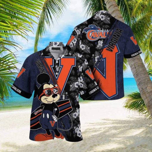 NCAA Virginia Cavaliers Hawaiian Shirt Mickey And Floral Pattern