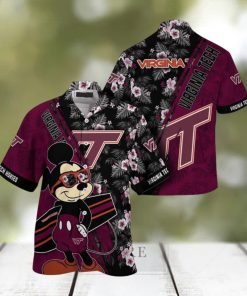 NCAA Virginia Tech Hokies Hawaiian Shirt Mickey And Floral Pattern