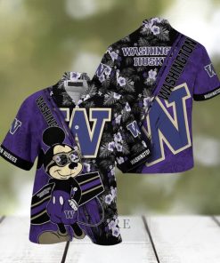 NCAA Washington Huskies Hawaiian Shirt Mickey And Floral Pattern