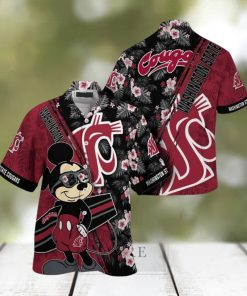 NCAA Washington State Cougars Hawaiian Shirt Mickey And Floral Pattern