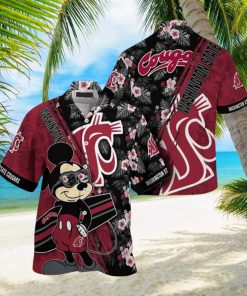 NCAA Washington State Cougars Hawaiian Shirt Mickey And Floral Pattern