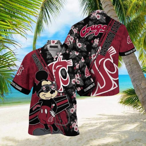 NCAA Washington State Cougars Hawaiian Shirt Mickey And Floral Pattern