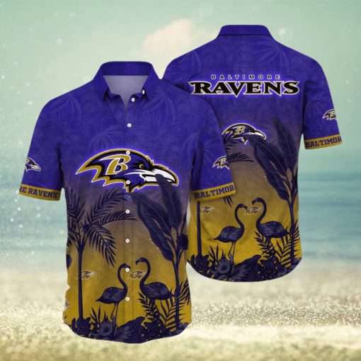 NFL Baltimore Ravens Hawaii Shirt Flamingo And Flower Funny Aloha Shirt