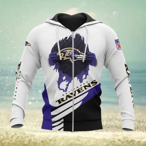 NFL Baltimore Ravens White Purple Zip Up Hoodie