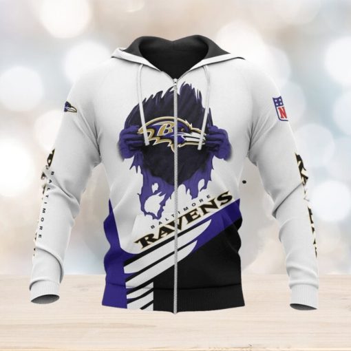 NFL Baltimore Ravens White Purple Zip Up Hoodie