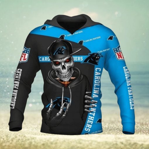 NFL Carolina Panthers Black Blue Skull Pullover Hoodie