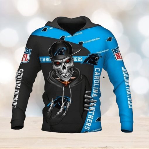 NFL Carolina Panthers Black Blue Skull Pullover Hoodie