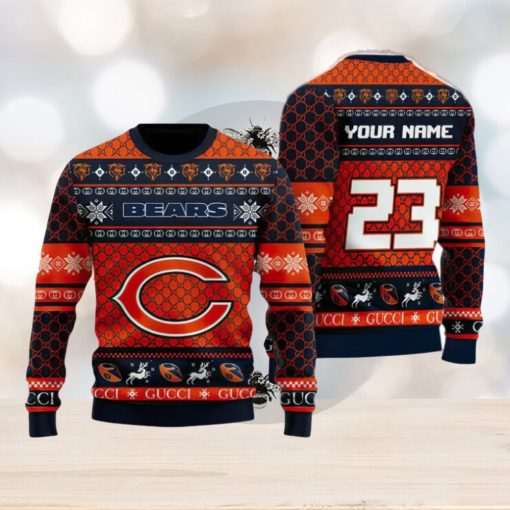 NFL Chicago Bears Custom Name And Number Christmas Gift Full Print 3D Sweater Ugly Christmas Sweater