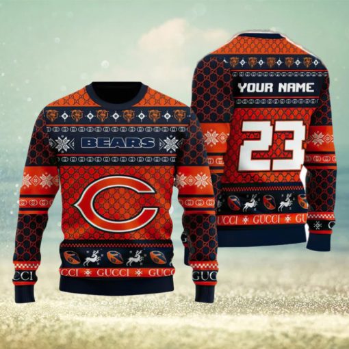 NFL Chicago Bears Custom Name And Number Christmas Gift Full Print 3D Sweater Ugly Christmas Sweater