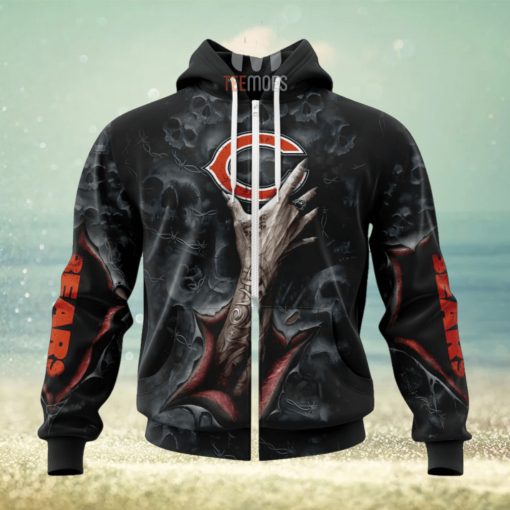 NFL Chicago Bears Halloween Horror Skull Zip Up Hoodie