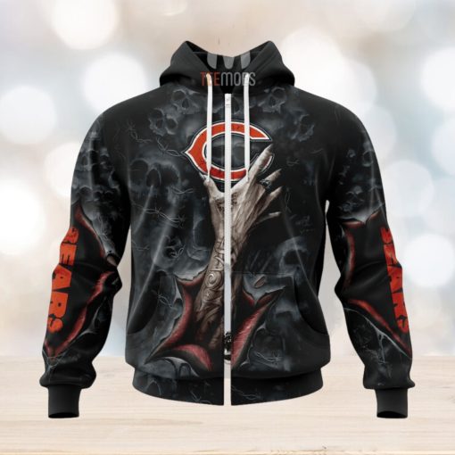 NFL Chicago Bears Halloween Horror Skull Zip Up Hoodie