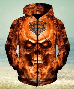 NFL Chicago Bears Skull Flame Thrower In Orange Zip Up Hoodie