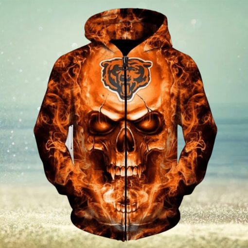 NFL Chicago Bears Skull Flame Thrower In Orange Zip Up Hoodie
