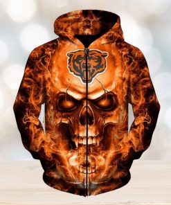 NFL Chicago Bears Skull Flame Thrower In Orange Zip Up Hoodie