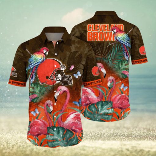 NFL Cleveland Browns Hawaii Shirt Flamingo And Flower Aloha Shirt