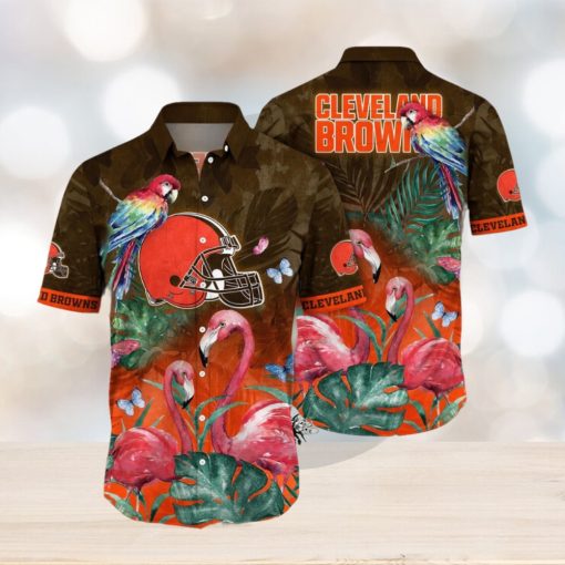 NFL Cleveland Browns Hawaii Shirt Flamingo And Flower Aloha Shirt