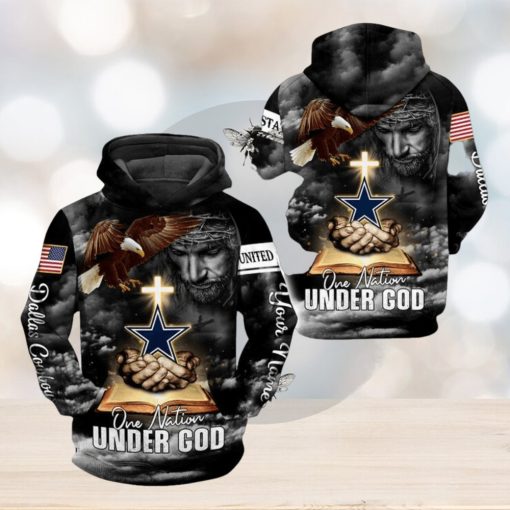 NFL Dallas Cowboys Custom Name One Nation Under God Pullover Hoodie Ver 2