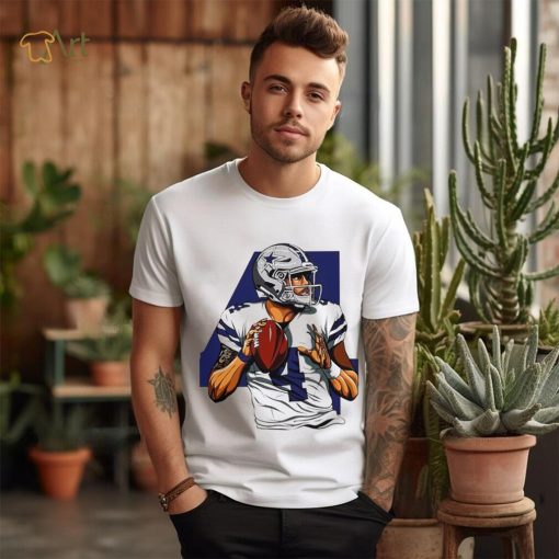 NFL Dallas Cowboys football Dak Prescott number 4 player action pose logo shirt