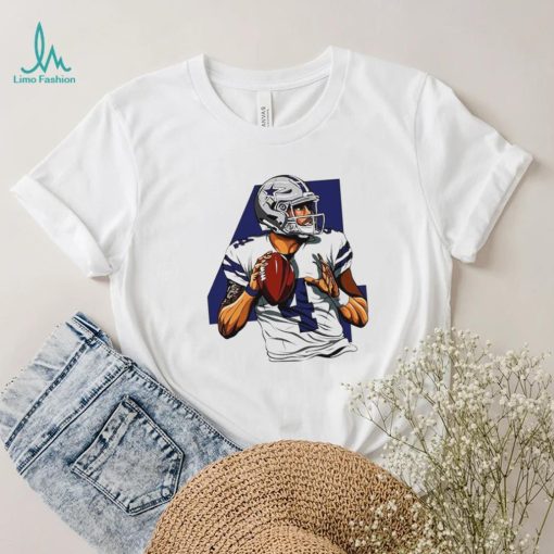 NFL Dallas Cowboys football Dak Prescott number 4 player action pose logo shirt