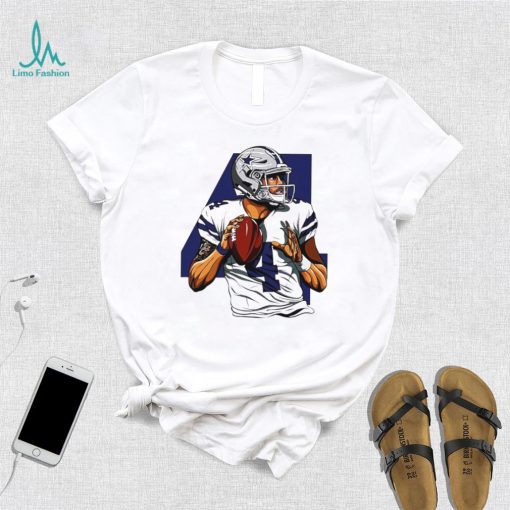 NFL Dallas Cowboys football Dak Prescott number 4 player action pose logo shirt