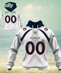 NFL Denver Broncos Custom Name Number White Road Jersey Pullover Hoodie