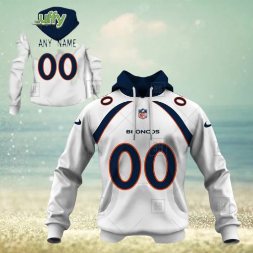 NFL Denver Broncos Custom Name Number White Road Jersey Pullover Hoodie