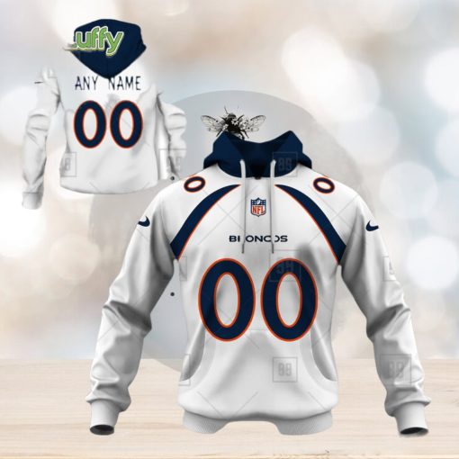 NFL Denver Broncos Custom Name Number White Road Jersey Pullover Hoodie