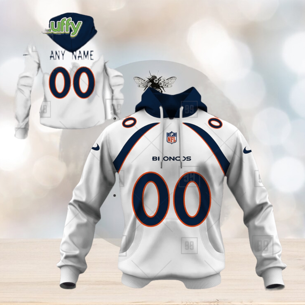 NFL Denver Broncos Custom Name Number White Road Jersey Pullover Hoodie NFL Denver Broncos Custom Name Number White Road Jersey Pullover Hoodie